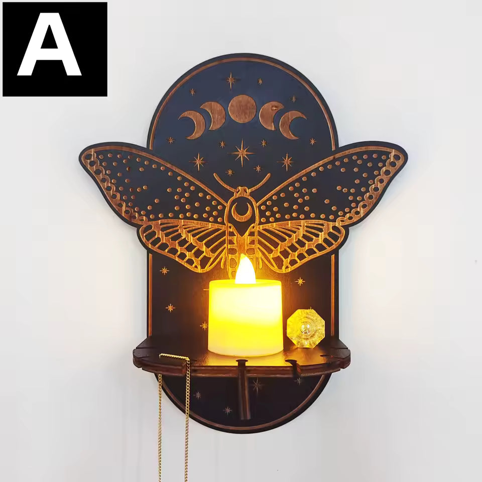 Butterfly mystical wall shelf with crystal and candle - boho home decor - MysticGems