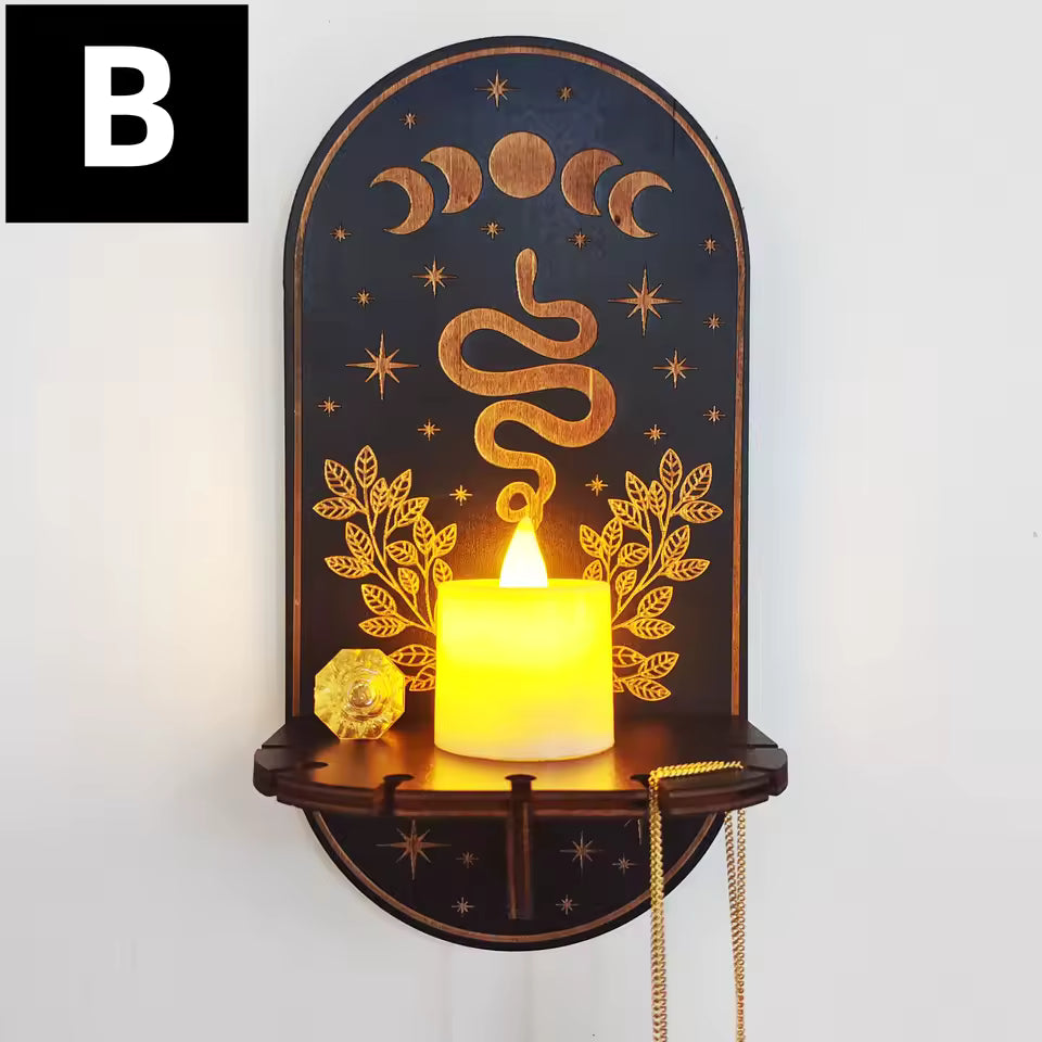 Snake mystical wall shelf with crystal and candle - boho home decor - MysticGems