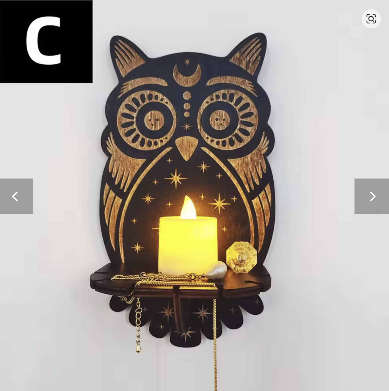 Owl mystical wall shelf with crystal and candle - boho home decor - MysticGems