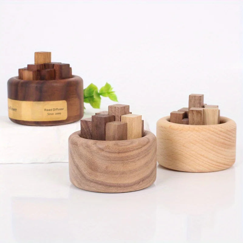 Natural wood aromatherapy diffuser lifestyle with flowers - wellness gift - MysticGems