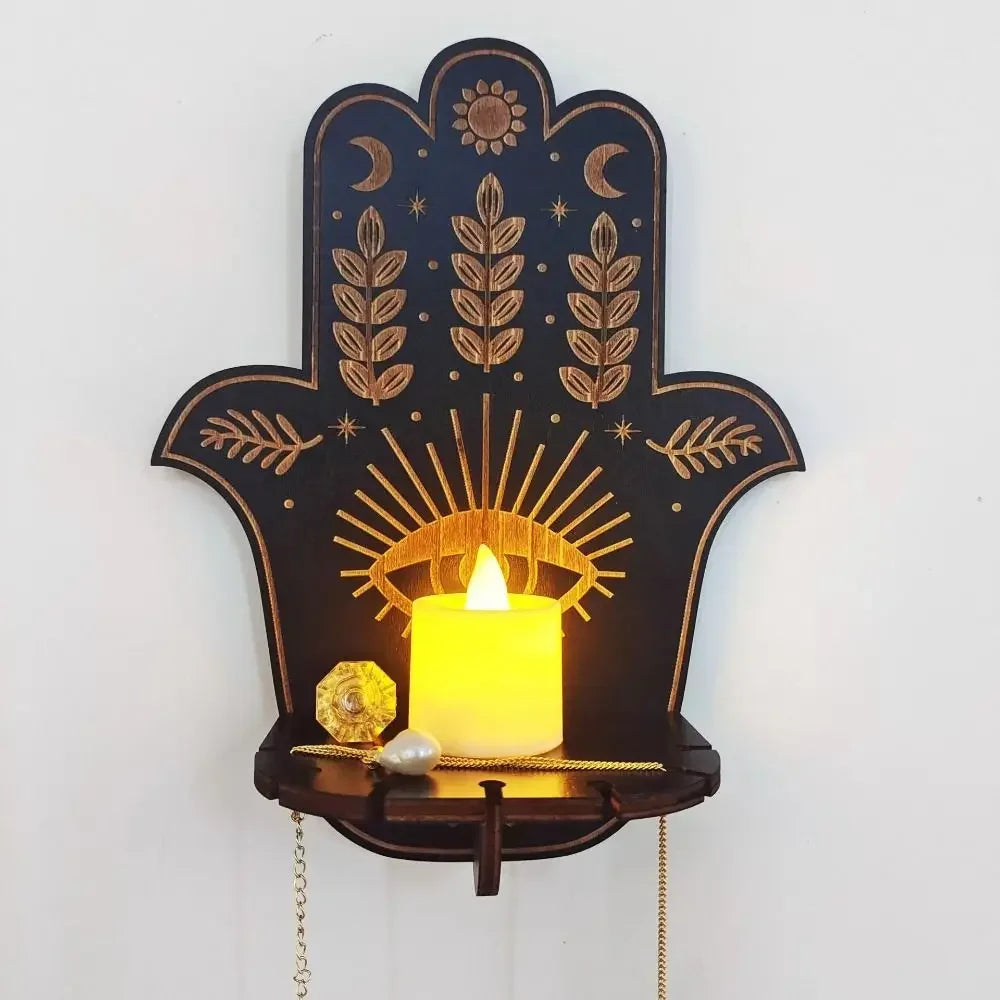 Mystical Wall Shelf | Crystal & Candle Display | Boho Home Decor