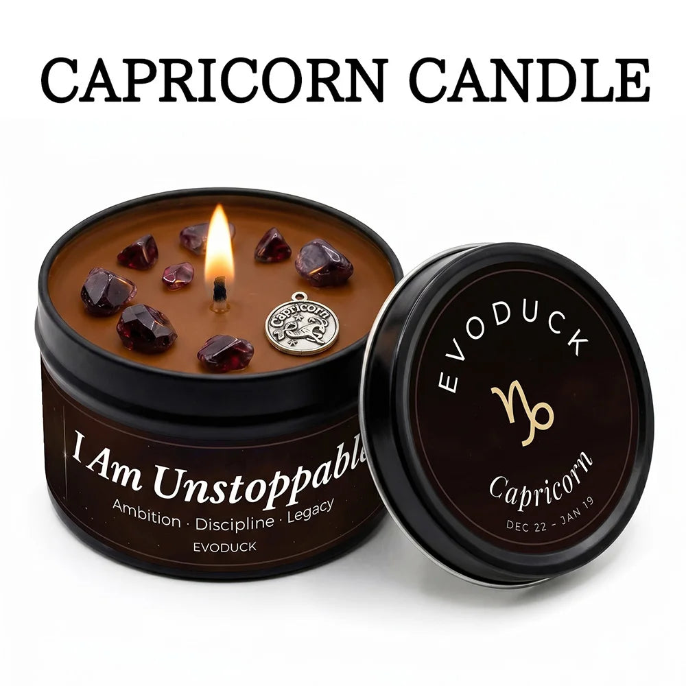 Capricorn zodiac scented candle in tin - I Am Unstoppable - aromatherapy gift - MysticGems