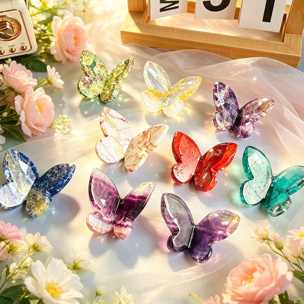 Natural Crystal Butterfly Sculpture | Handcarved Gemstone | Unique Gift for Crystal Lovers