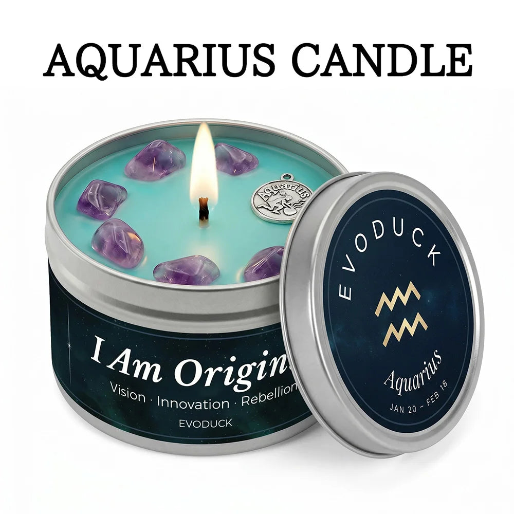 Aquarius zodiac scented candle in tin - I Am Original - aromatherapy gift - MysticGems