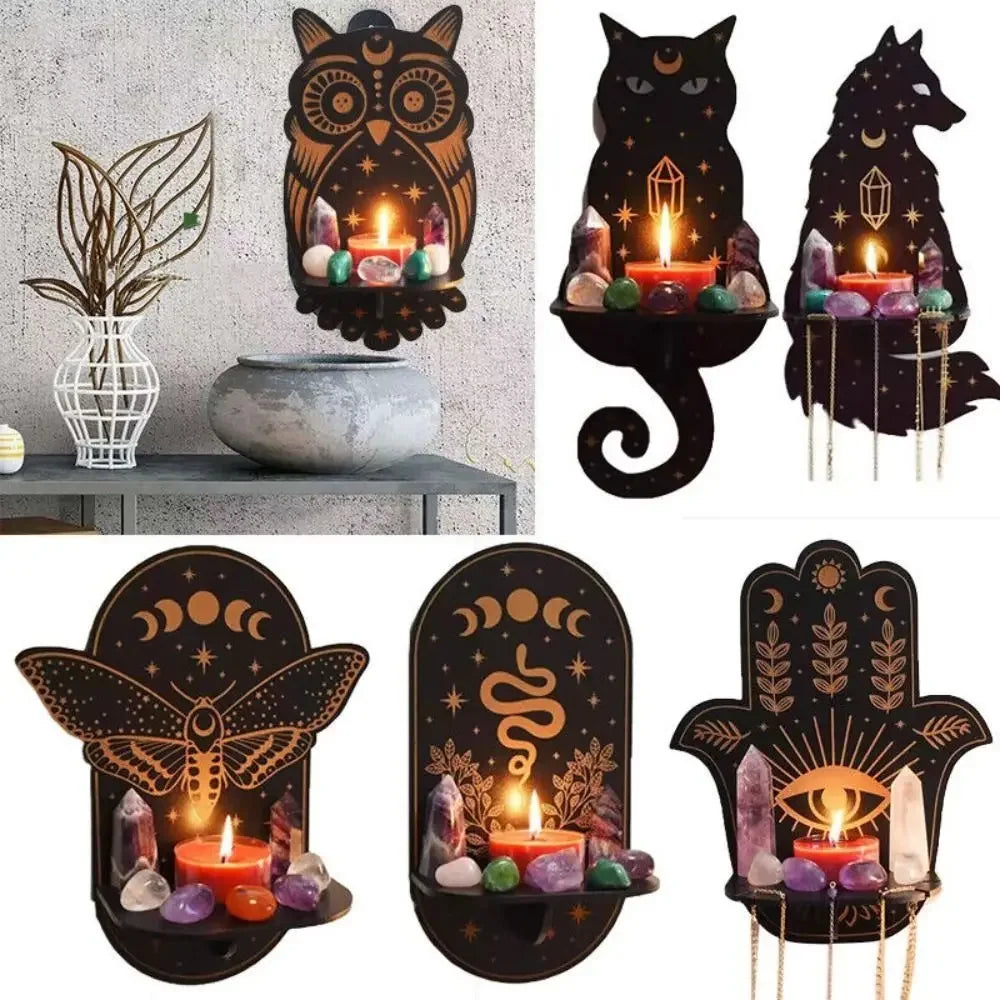 Mystical Wall Shelf | Crystal & Candle Display | Boho Home Decor