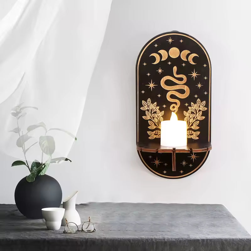 Snake boho zen ambiant mystical wall shelf with crystal and candle - boho home decor - MysticGems
