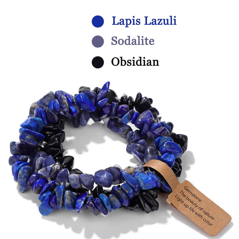 3-Piece Natural Stone Bracelet Set - Stackable Healing Crystals - MysticGems