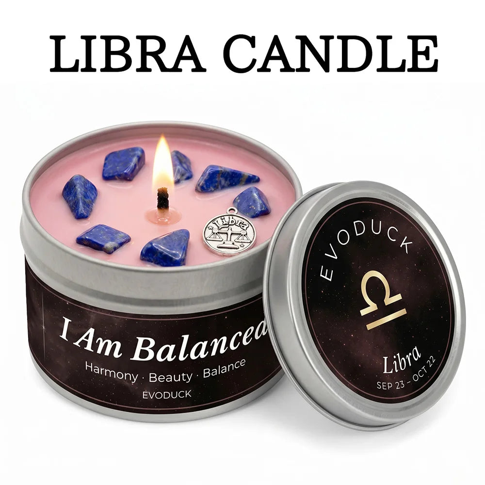 Libra zodiac scented candle in tin - I Am Balanced - aromatherapy gift - MysticGems