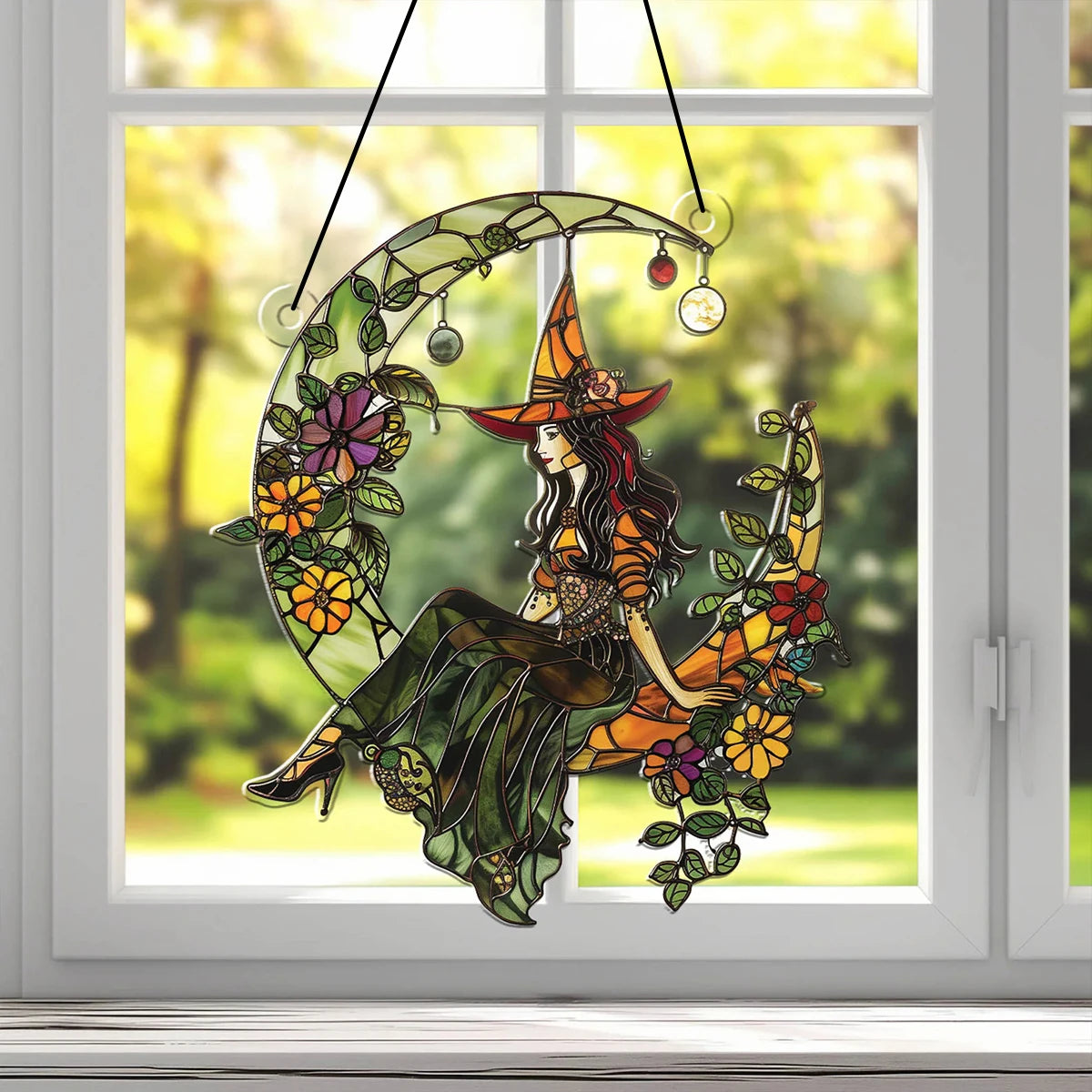 Mystical moon goddess acrylic suncatcher hanging in window - stained glass style boho decor - MysticGems