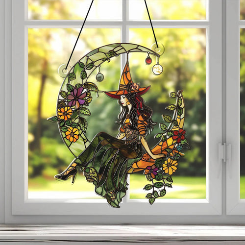 Mystical moon goddess acrylic suncatcher hanging in window - stained glass style boho decor - MysticGems