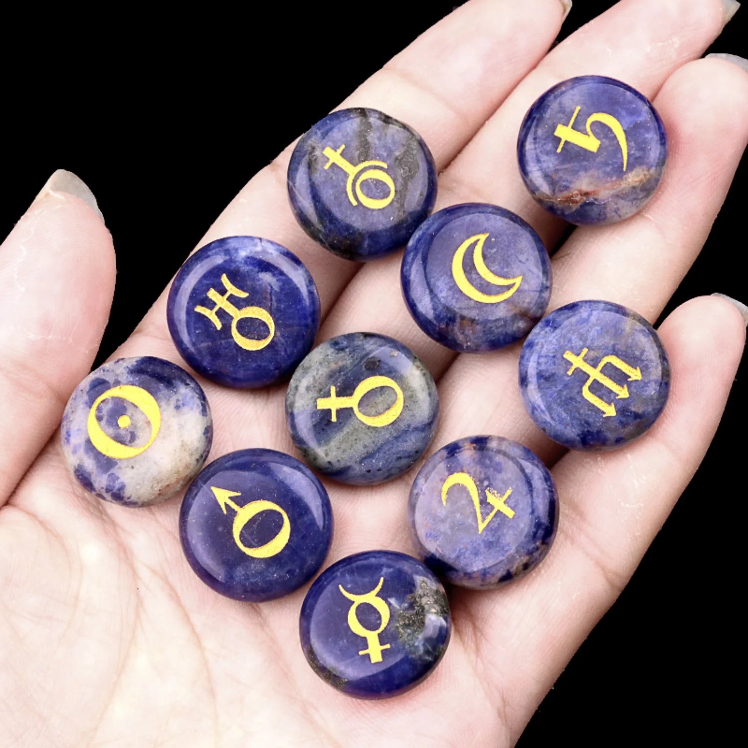 Astrology Planet Symbol Stone Set | 10 Natural Crystal Stones | Healing & Meditation Gift