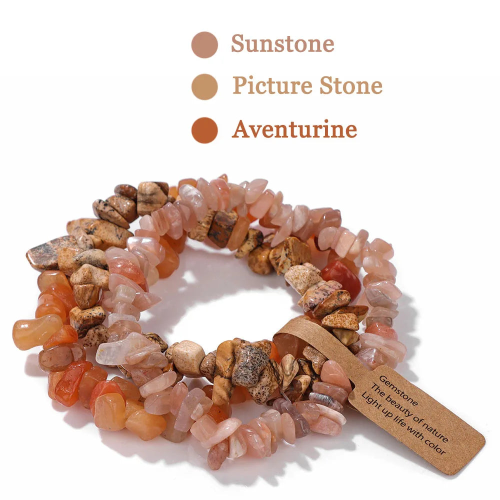 3-Piece Natural Stone Bracelet Set - Stackable Healing Crystals - MysticGems