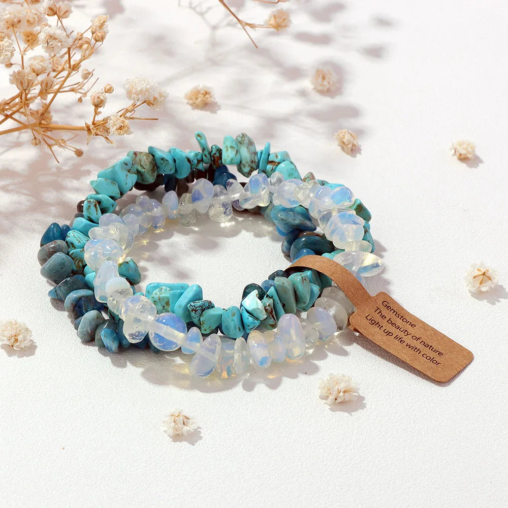 3-Piece Natural Stone Bracelet Set - Stackable Healing Crystals - MysticGems