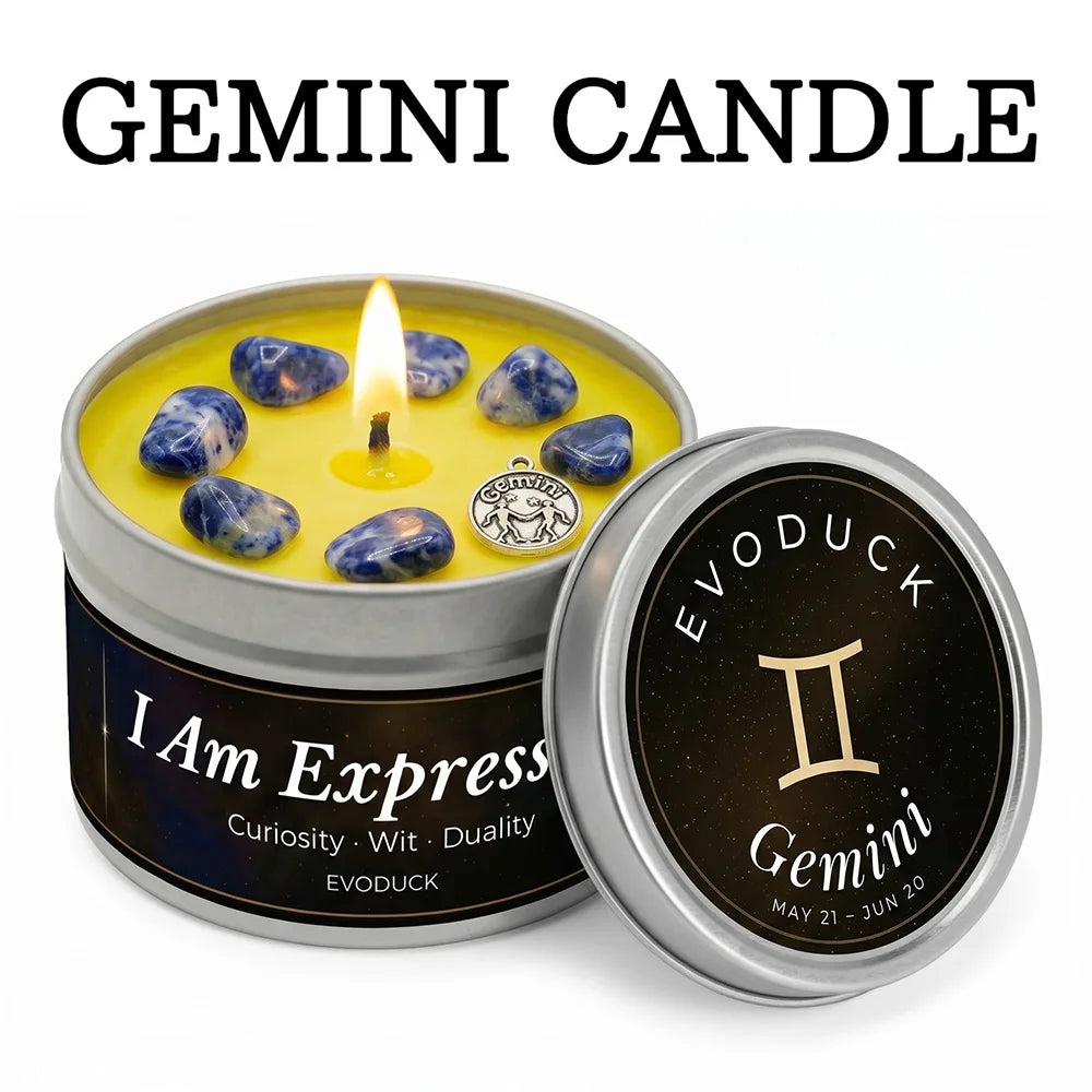 Gemini zodiac scented candle in tin - I Am Expressive - aromatherapy gift - MysticGems