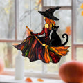 Mystical witch and black cat suncatcher close up in window - boho home decor - MysticGems