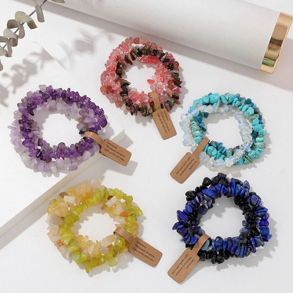 3-Piece Natural Stone Bracelet Set - Stackable Healing Crystals - MysticGems