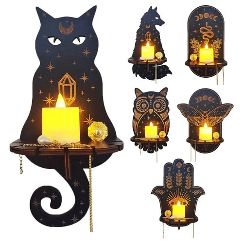 Mystical Wall Shelf | Crystal & Candle Display | Boho Home Decor