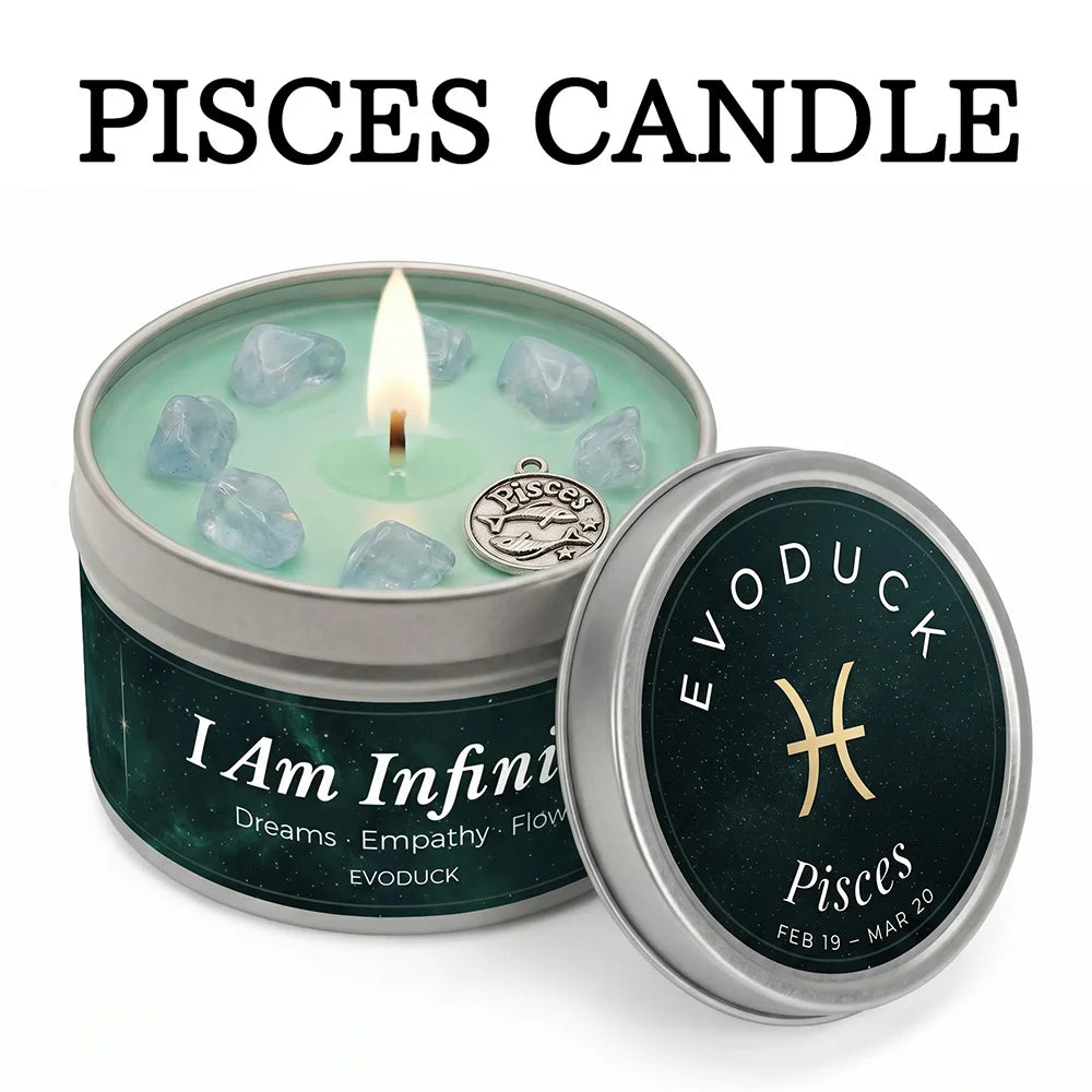 Pisces zodiac scented candle in tin - I Am Infinite - aromatherapy gift - MysticGems