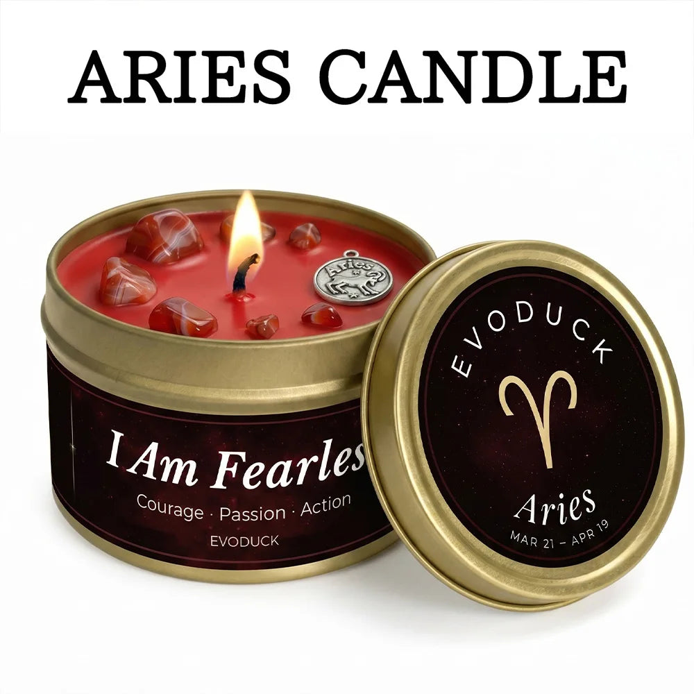 Aries zodiac scented candle in tin - I Am Fearless - aromatherapy gift - MysticGems