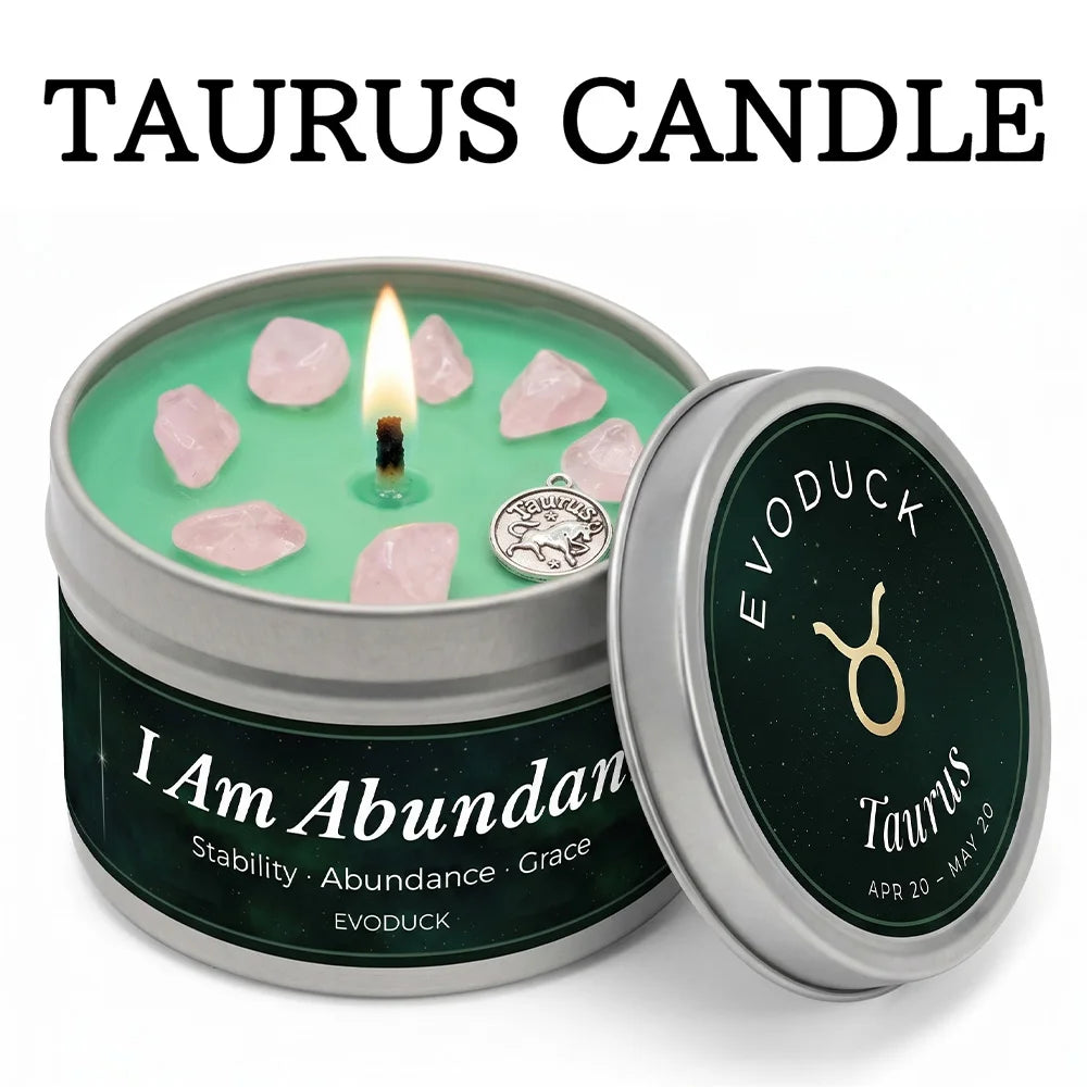 Taurus zodiac scented candle in tin - I Am Abundant - aromatherapy gift - MysticGems