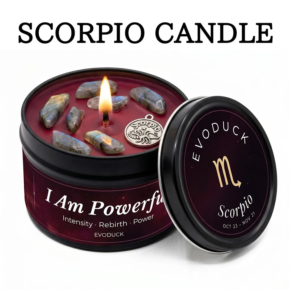 Scorpio zodiac scented candle in tin - I Am Powerful - aromatherapy gift - MysticGems