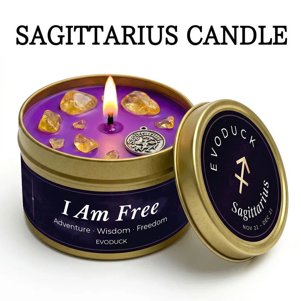 Sagittarius zodiac scented candle in tin - I Am Free - aromatherapy gift - MysticGems