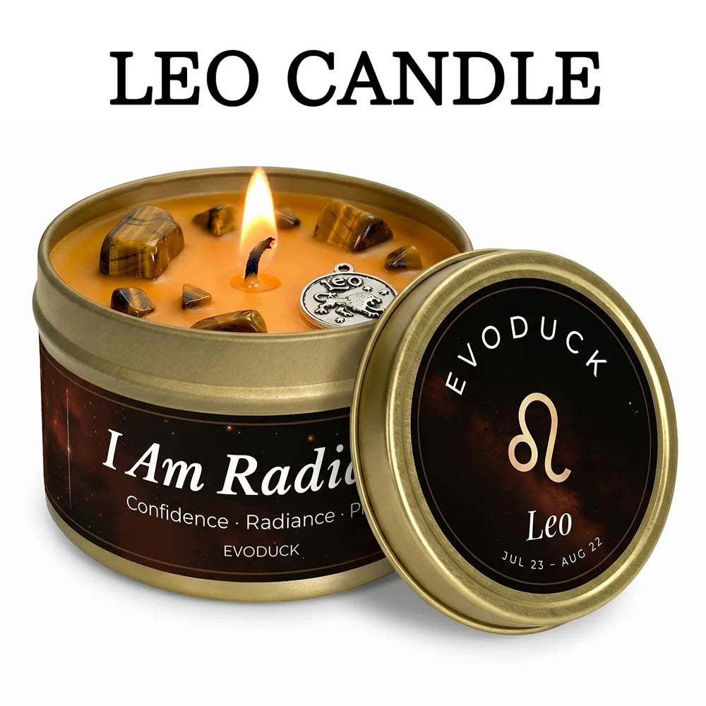 Leo zodiac scented candle in tin - I Am Radiant - aromatherapy gift - MysticGems