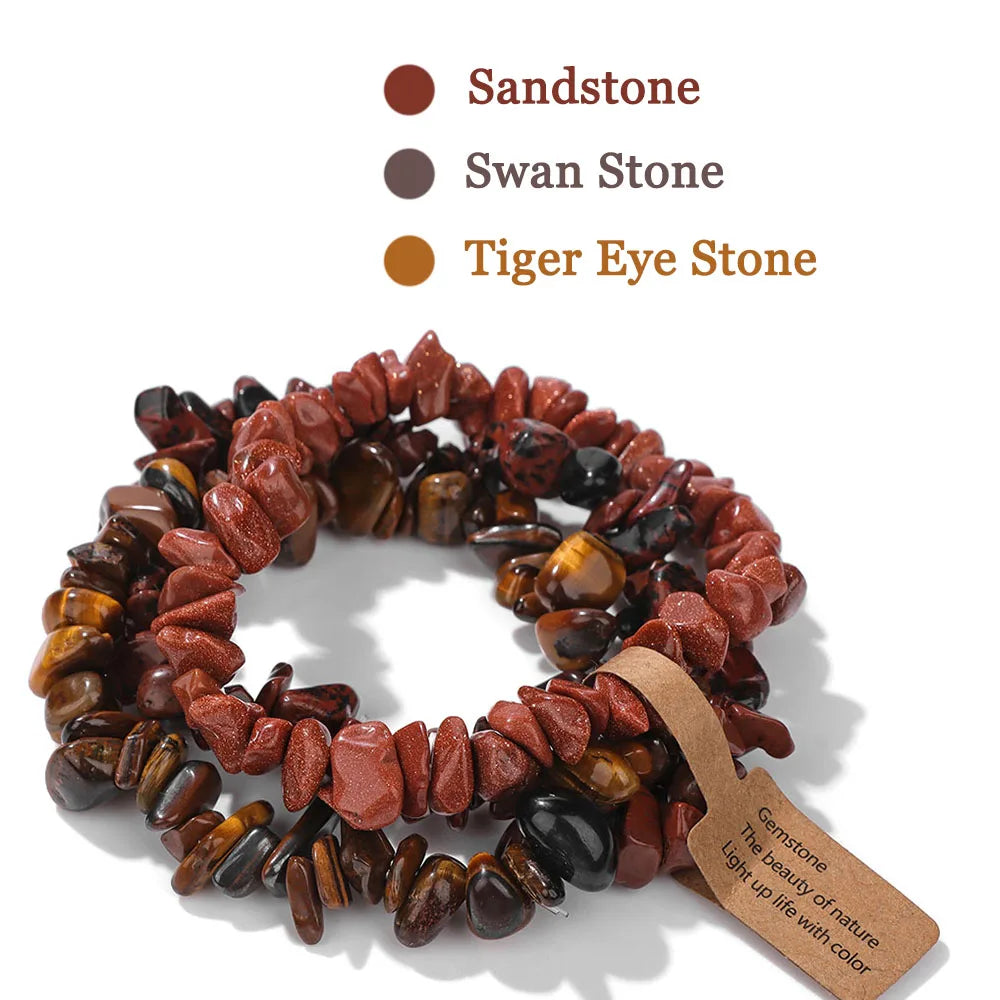 3-Piece Natural Stone Bracelet Set - Stackable Healing Crystals - MysticGems