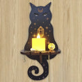 Black cat mystical wall shelf with crystal and candle - boho home decor - MysticGems