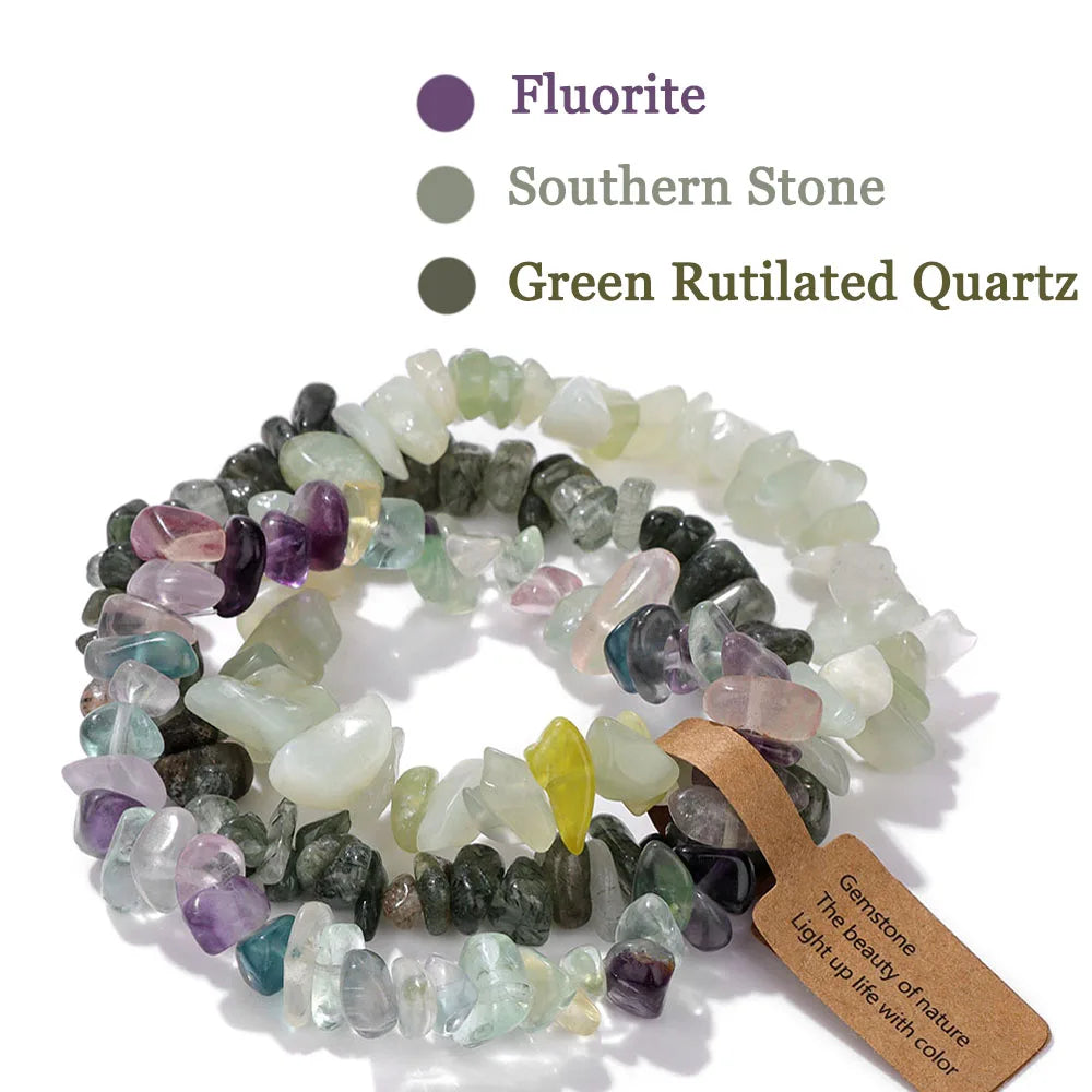 3-Piece Natural Stone Bracelet Set - Stackable Healing Crystals - MysticGems