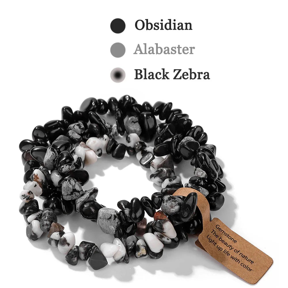 3-Piece Natural Stone Bracelet Set - Stackable Healing Crystals - MysticGems