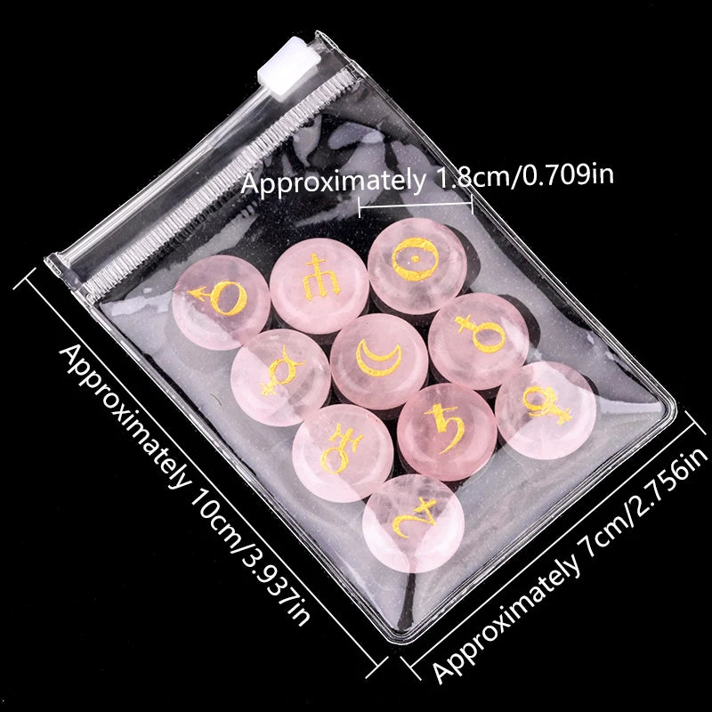 Astrology Planet Symbol Stone Set | 10 Natural Crystal Stones | Healing & Meditation Gift