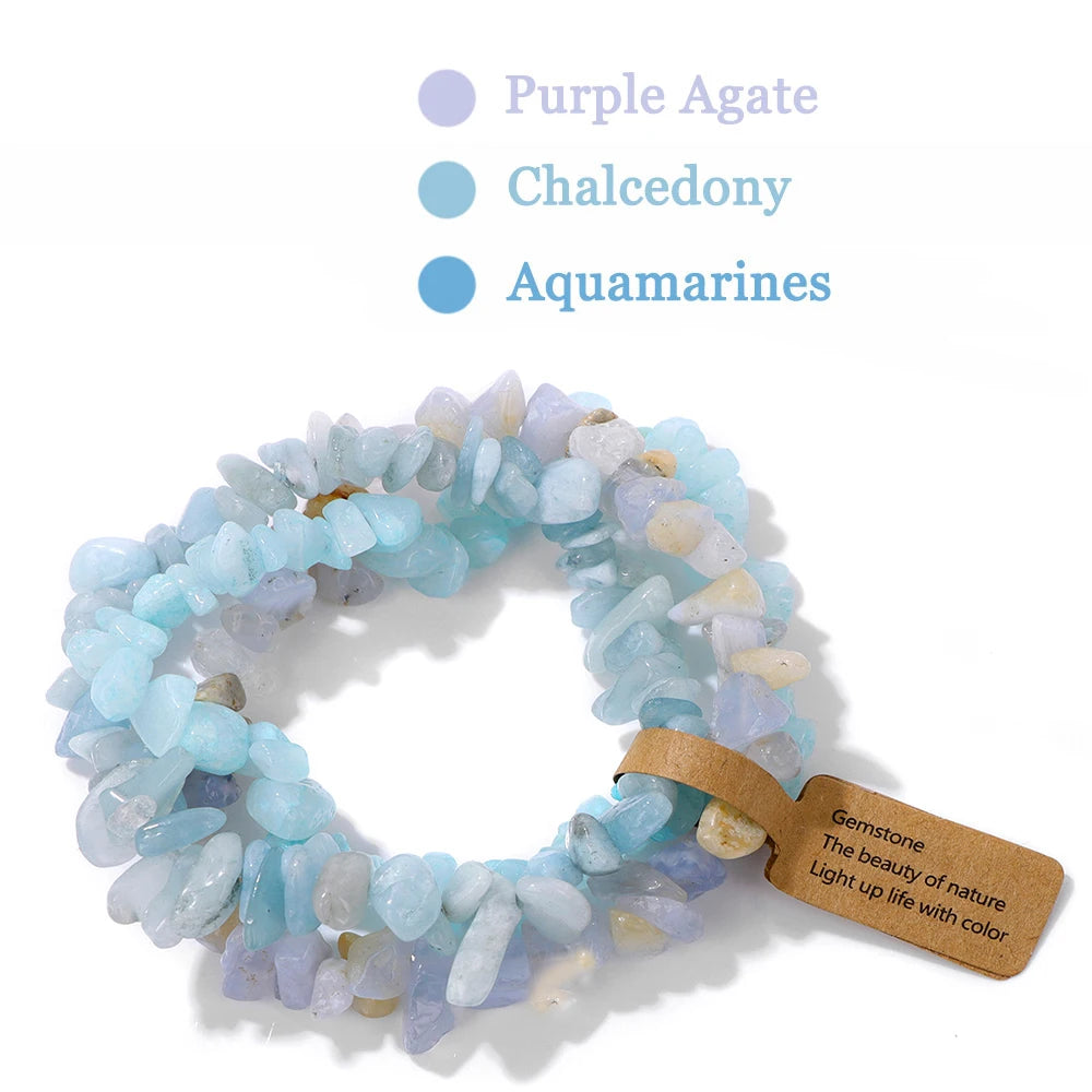 3-Piece Natural Stone Bracelet Set - Stackable Healing Crystals - MysticGems