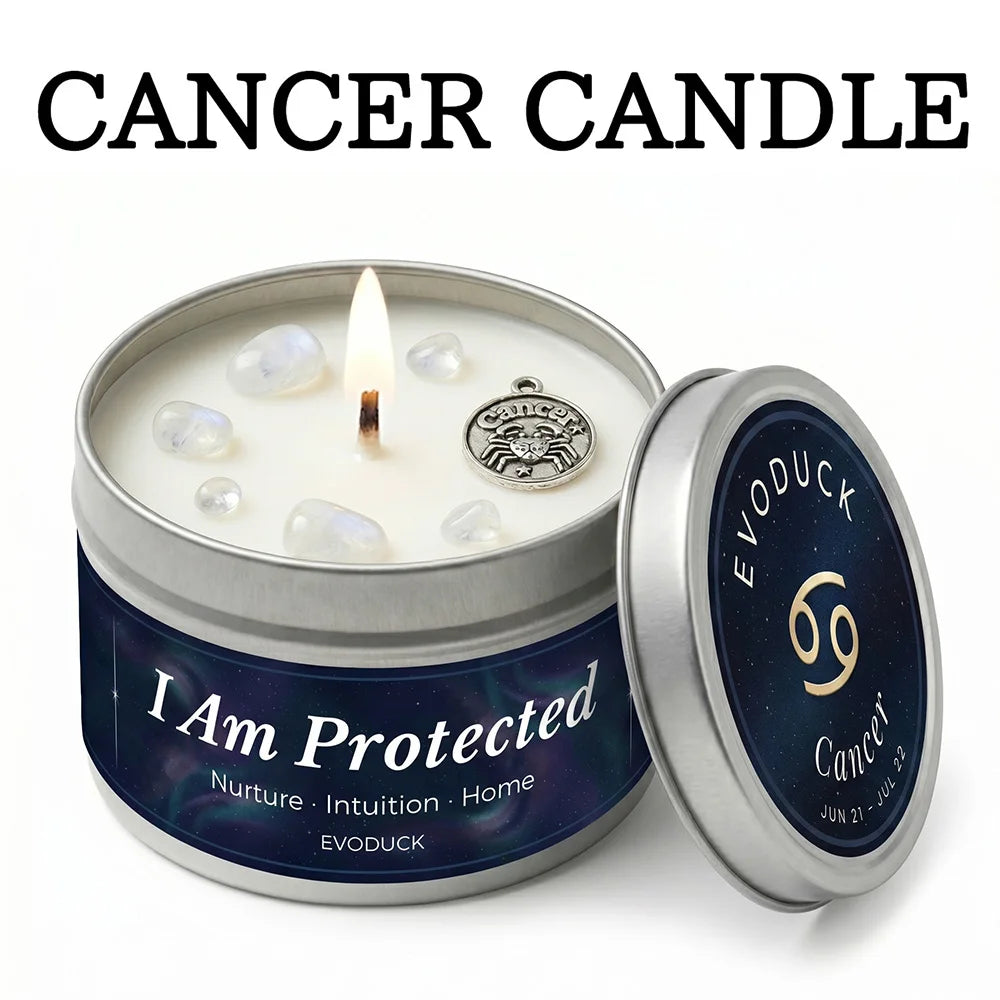 Cancer zodiac scented candle in tin - I Am Protected - aromatherapy gift - MysticGems