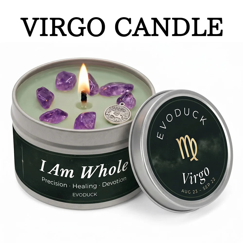Virgo zodiac scented candle in tin - I Am Whole - aromatherapy gift - MysticGems