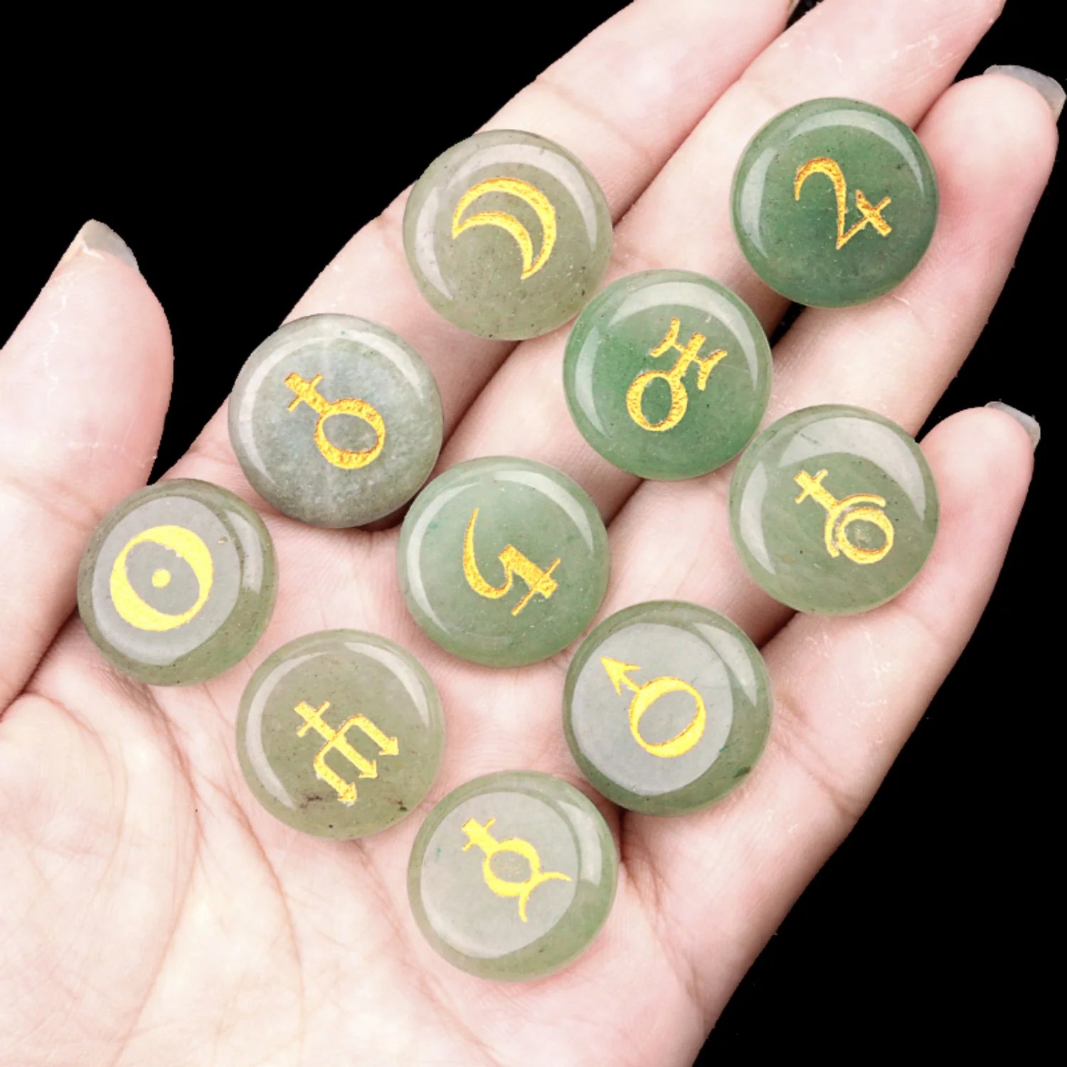 Astrology Planet Symbol Stone Set | 10 Natural Crystal Stones | Healing & Meditation Gift