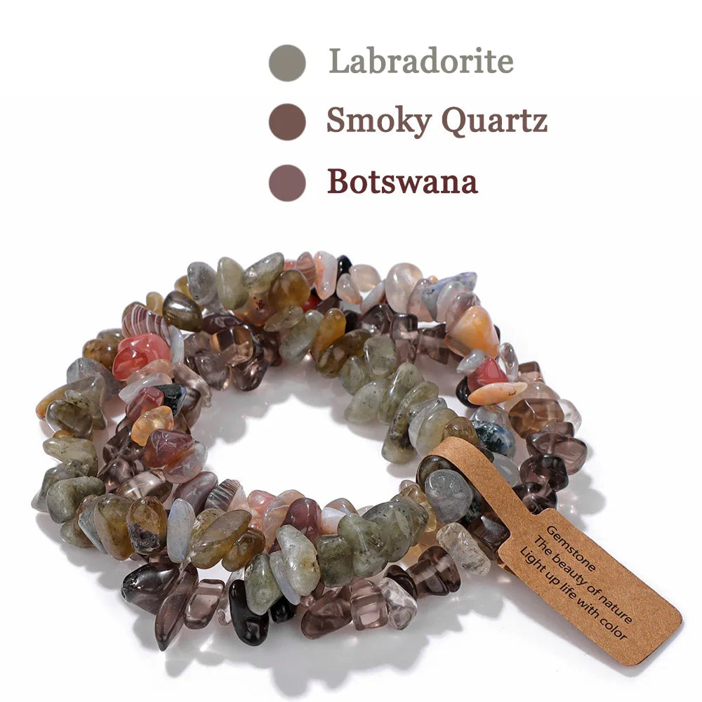 3-Piece Natural Stone Bracelet Set - Stackable Healing Crystals - MysticGems